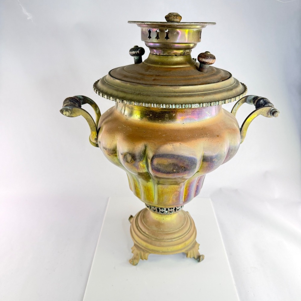 Antique 20" Russian Imperial Brass Samovar Batashev Tula Stamped Large 1896 Era - Picture 3 of 16